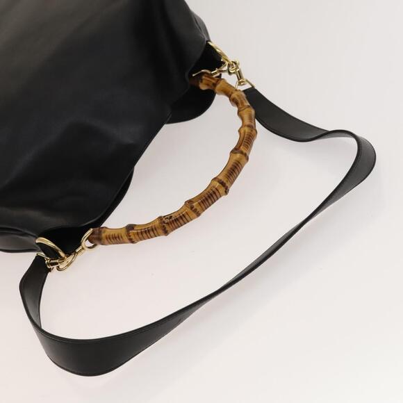 GUCCI Bamboo Hand Bag Leather Black Gold 001 001 - Picture 7 of 16